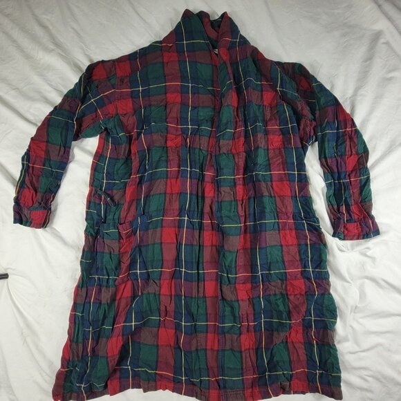 L.L. Bean Mens XL Red Green Flannel Bath Robe Warm Lounge Comfort 100132 - Picture 1 of 6